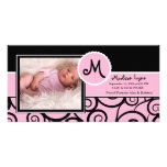 Naissance de bébé de remous de rose et de noir photocarte customisée