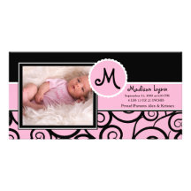 Naissance de bébé de remous de rose et de noir photocarte customisée