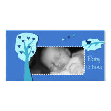 Naissance oiseau bleu cartes de vœux avec photo