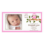Naissance rose Annoucement de bébé de hibou Modèle Pour Photocarte