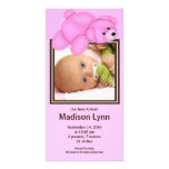 Naissance rose Annoucement de bébé d'ours Carte Avec Photo