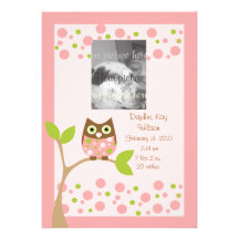 Naissance rose Announcment de hibou. Invitations Personnalisées
