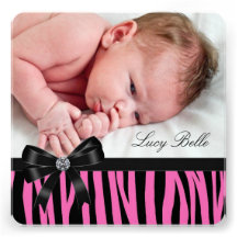 Naissance rose de photo de bébé de zèbre faire-parts