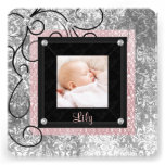 Naissance rose et noire élégante de photo de bébé carton d'invitation