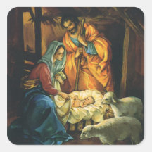 Nativité vintage de Noël, bébé Jésus dans Manger Autocollants
