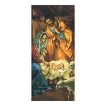 Nativité vintage de Noël, bébé Jésus dans Manger Carte Double Customisable