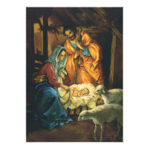 Nativité vintage de Noël, bébé Jésus dans Manger Carton D'invitation