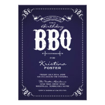 NAVY BLUE RUSTIC VINTAGE CHIC BIRTHDAY PARTY BBQ PERSONALIZED INVITATION