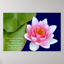 Nénuphar rose avec la citation de Bouddha posters