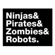 Ninjas et pirates et zombis et robots cartes postales