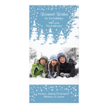 Noël bleu de photo d'arbre de Noël de neige Photocarte Personnalisée