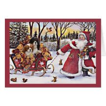 Noël cavalier Père Noël d'épagneul du Roi Charles  Cartes