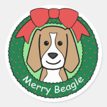Noël de beagle adhésif rond