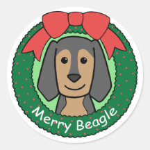 Noël de beagle adhésif rond