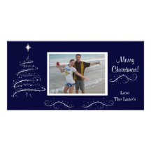 Noël de bleu marine et blanc Photocard Cartes Avec Photo