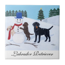 Noël de Labrador avec la peinture de bonhomme de n Carreaux En Céramique