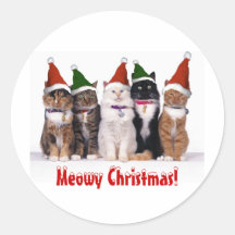 "Noël de Meowy !" Chats dans des chapeaux Autocollant Rond