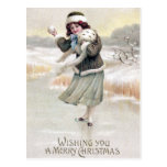 Noël démodé de cru de patineur de glace carte postale