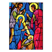 Noël en verre souillé de bourdonnement de nativité cartes de vœux