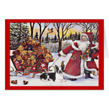 Noël Père Noël de Boston Terrier et ours saluant Cartes