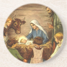 Noël religieux vintage, nativité, bébé Jésus Dessous De Verres