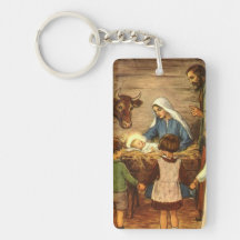 Noël religieux vintage, nativité, bébé Jésus Porte-clés