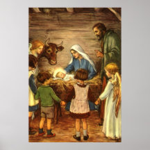 Noël religieux vintage, nativité, bébé Jésus Posters
