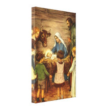 Noël religieux vintage, nativité, bébé Jésus Toiles Tendues