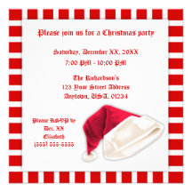 Noël rouge et blanc de chapeau du père noël invitations personnalisées
