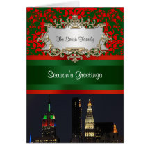 Noël rouge Hanoukka de damassé d'ESB WTC Grn d'hor Cartes