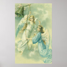 Noël vintage, anges victoriens avec Bell Poster