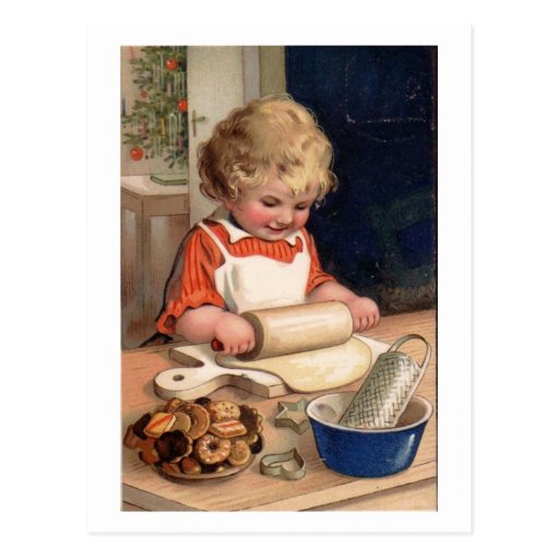 Noël vintage - biscuits de cuisson de fille carte postale