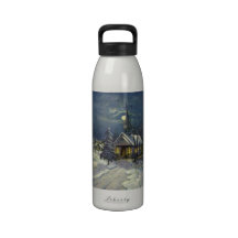Noël vintage, église en hiver de neige de clair de bouteilles d'eau réutilisables