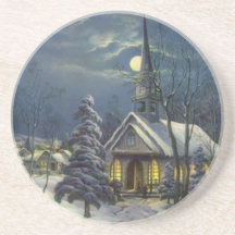 Noël vintage, église en hiver de neige de clair de dessous de verres