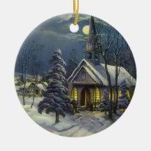 Noël vintage, église en hiver de neige de clair de décoration pour sapin de noël
