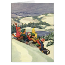 Noël vintage, enfants Sledding la neige d'hiver Cartes De Vœux