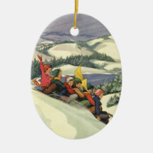 Noël vintage, enfants Sledding la neige d'hiver Ornements