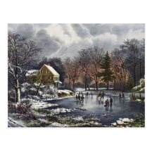 Noël vintage ; Étang tôt de patineurs de glace d'h Cartes Postales