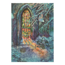Noël vintage, fenêtre en verre teinté dans l'églis invitations personnalisables