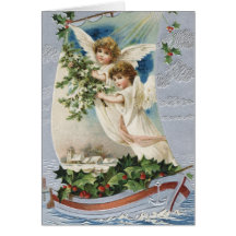 Noël vintage, houx victorien de voilier d'anges carte