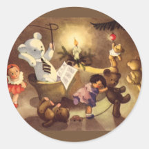 Noël vintage joue la danse, poupées de nounours adhésifs ronds