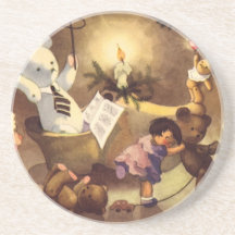 Noël vintage joue la danse, poupées de nounours dessous de verre
