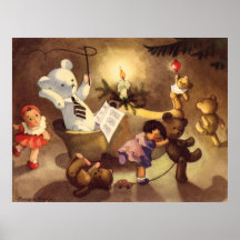 Noël vintage joue la danse, poupées de nounours affiches