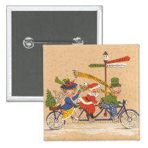 Noël vintage ; Le père noël montant une bicyclette Badges