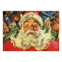 Noël vintage, le père noël pilotant des jouets de  carte de vœux