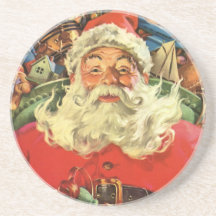 Noël vintage, le père noël pilotant des jouets de  dessous de verres