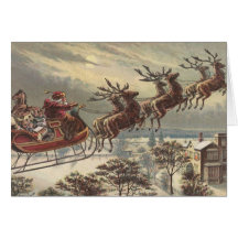 Noël vintage, le père noël victorien dans Sleigh Cartes