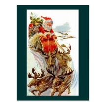 Noël vintage Père Noël et renne Sleigh Cartes Postales