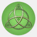 Noeud celtique vert de trinité autocollant rond