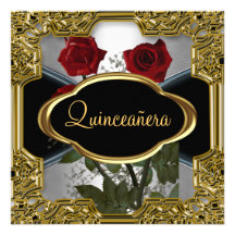 Noir 6 d'or de fête d'anniversaire de Quinceanera Invitations Personnalisées